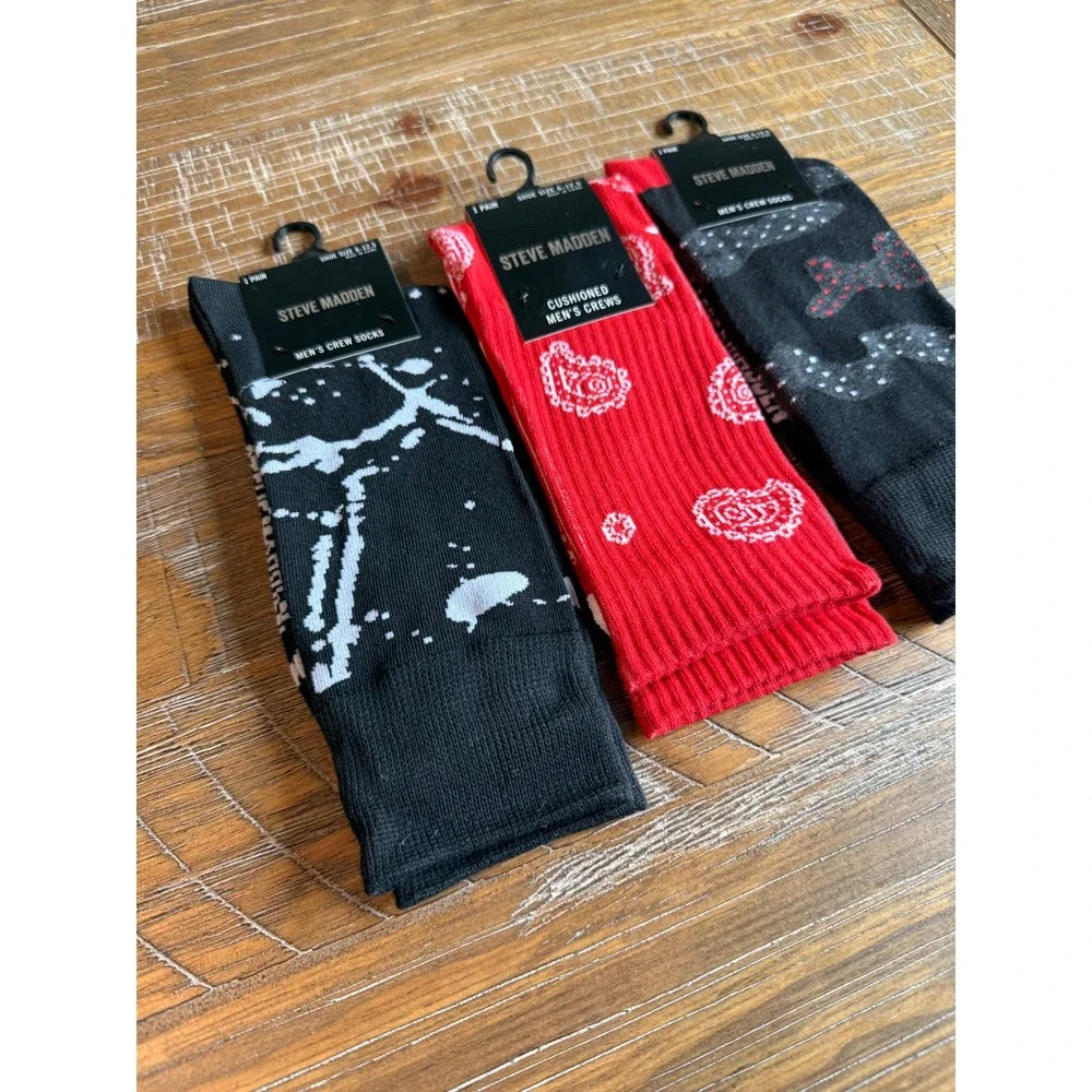 NWT‎ Steve Madden Mens Crew Socks 3 LOT Paisley Splatter Camo 6-12.5 Streetwear
